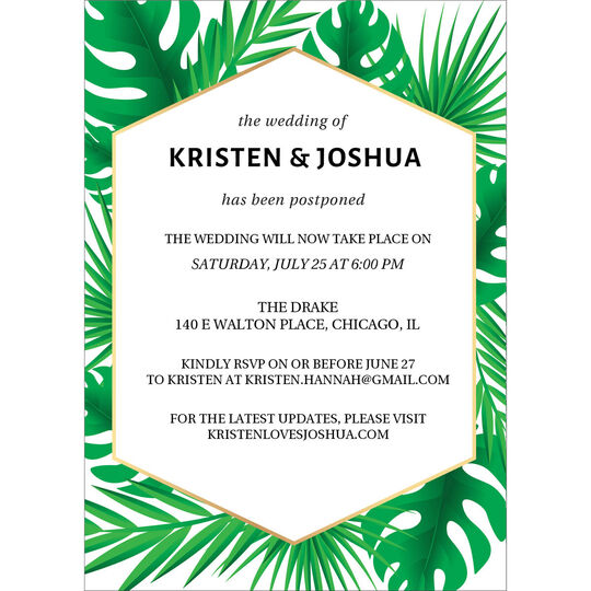 Tropical Leaves Postponement Cards